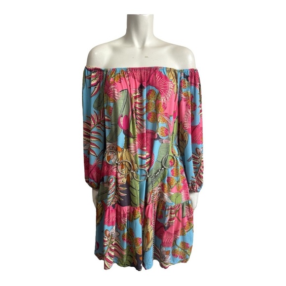 Rachael Ray Tropical Paradise Off-Shoulder Dress | Boho Coastal Western | Small - Picture 4 of 14